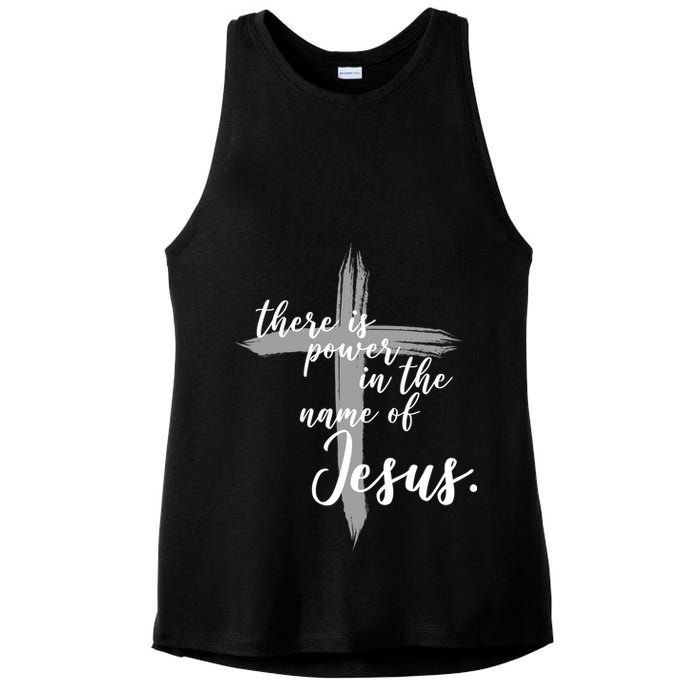 There Is Power In The Name Of Jesus Cross Ladies PosiCharge Tri-Blend Wicking Tank