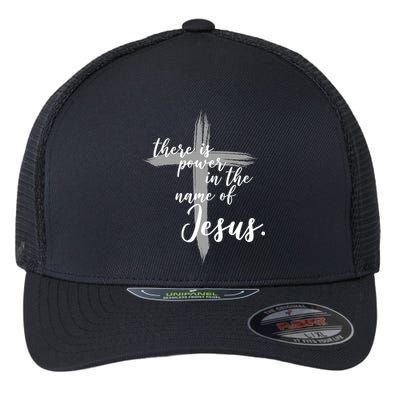 There Is Power In The Name Of Jesus Cross Flexfit Unipanel Trucker Cap