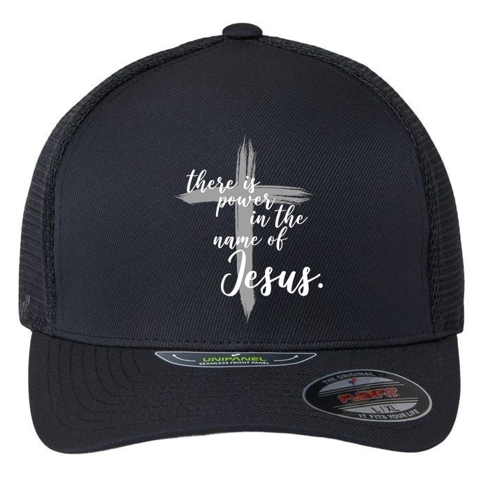 There Is Power In The Name Of Jesus Cross Flexfit Unipanel Trucker Cap