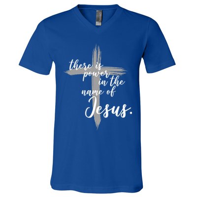 There Is Power In The Name Of Jesus Cross V-Neck T-Shirt