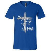 There Is Power In The Name Of Jesus Cross V-Neck T-Shirt
