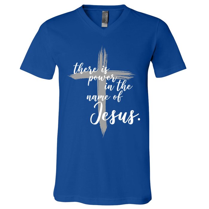 There Is Power In The Name Of Jesus Cross V-Neck T-Shirt