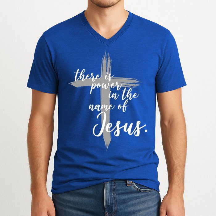 There Is Power In The Name Of Jesus Cross V-Neck T-Shirt