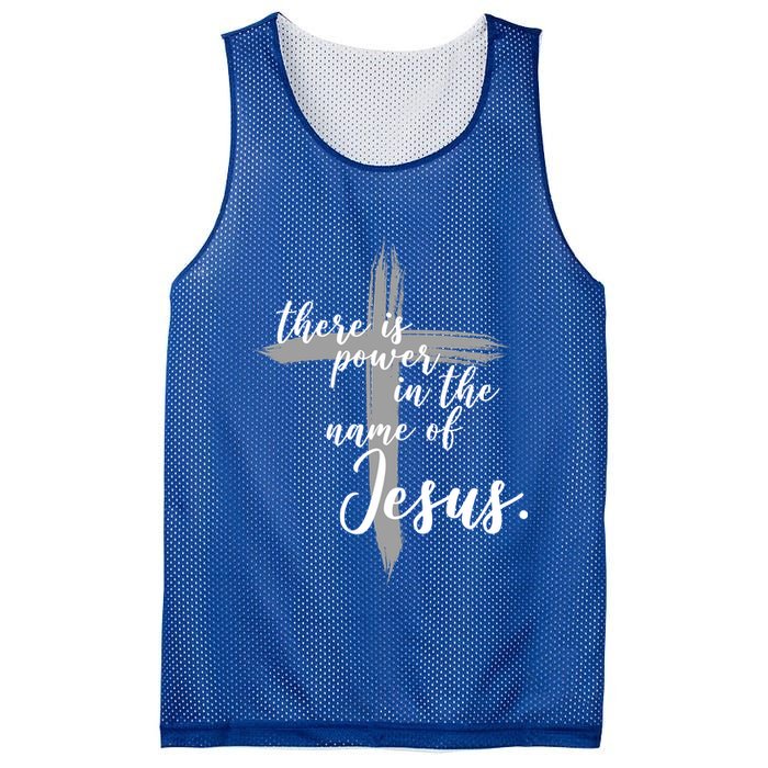 There Is Power In The Name Of Jesus Cross Mesh Reversible Basketball Jersey Tank