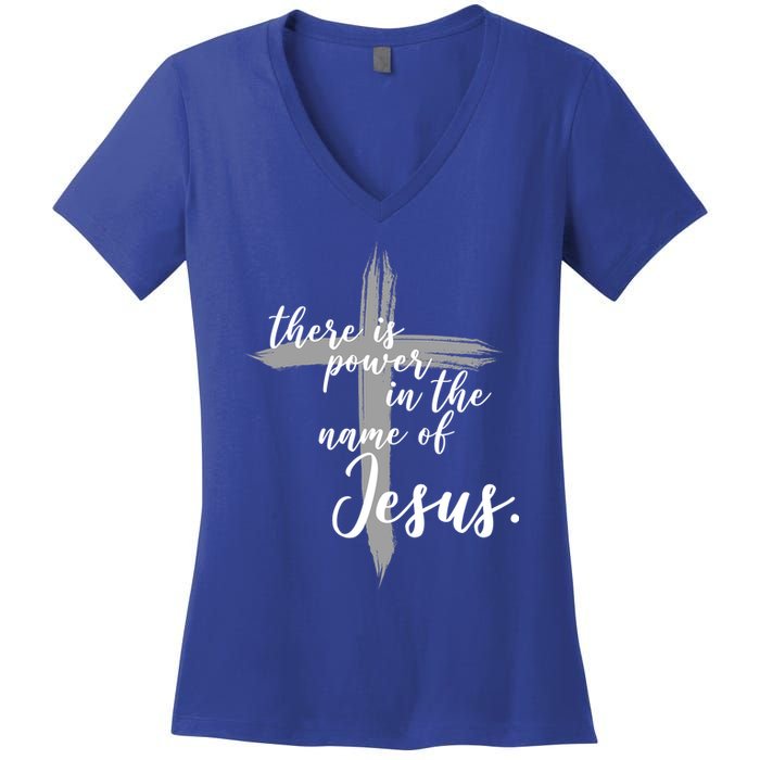 There Is Power In The Name Of Jesus Cross Women's V-Neck T-Shirt