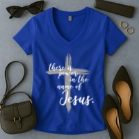 There Is Power In The Name Of Jesus Cross Women's V-Neck T-Shirt
