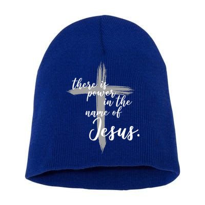 There Is Power In The Name Of Jesus Cross Short Acrylic Beanie