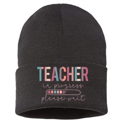 Teacher In Progress Please Wait Future Teacher  joke Sustainable Knit Beanie