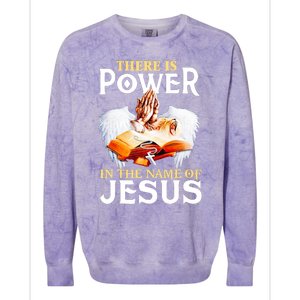 There Is Power In The Name Of Jesus Cross God Faith Christian Jesus Colorblast Crewneck Sweatshirt