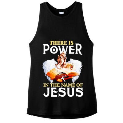 There Is Power In The Name Of Jesus Cross God Faith Christian Jesus Ladies PosiCharge Tri-Blend Wicking Tank