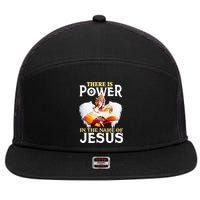 There Is Power In The Name Of Jesus Cross God Faith Christian Jesus 7 Panel Mesh Trucker Snapback Hat