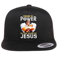 There Is Power In The Name Of Jesus Cross God Faith Christian Jesus Flat Bill Trucker Hat