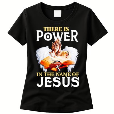 There Is Power In The Name Of Jesus Cross God Faith Christian Jesus Womens T-Shirt