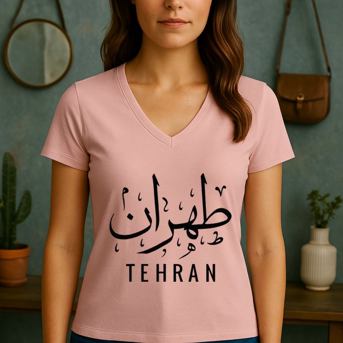 Tehran Iran Persian Calligraphy Farsi Iranian Women's V-Neck T-Shirt