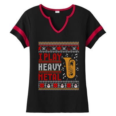 Tuba I Play Heavy Metal Ugly Christmas Cute Gift Ladies Halftime Notch Neck Tee