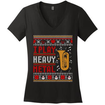 Tuba I Play Heavy Metal Ugly Christmas Cute Gift Women's V-Neck T-Shirt