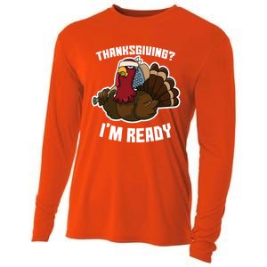 Thanksgiving Im Ready Funny Gangster Turkey Thanksgiving Cool Gift Cooling Performance Long Sleeve Crew