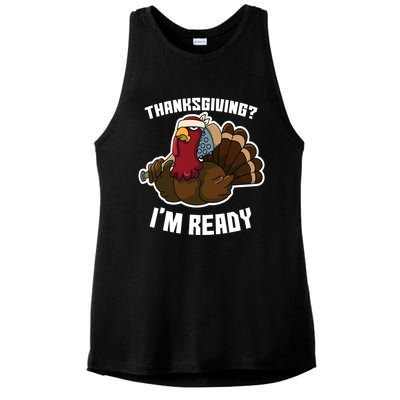 Thanksgiving Im Ready Funny Gangster Turkey Thanksgiving Cool Gift Ladies PosiCharge Tri-Blend Wicking Tank