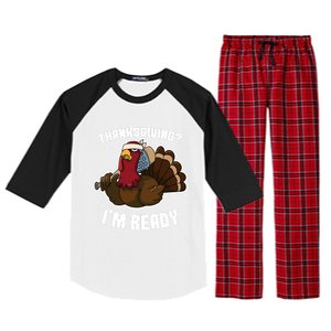 Thanksgiving Im Ready Funny Gangster Turkey Thanksgiving Cool Gift Raglan Sleeve Pajama Set