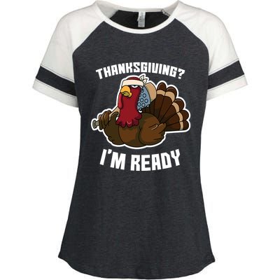 Thanksgiving Im Ready Funny Gangster Turkey Thanksgiving Cool Gift Enza Ladies Jersey Colorblock Tee