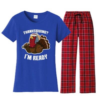 Thanksgiving Im Ready Funny Gangster Turkey Thanksgiving Cool Gift Women's Flannel Pajama Set