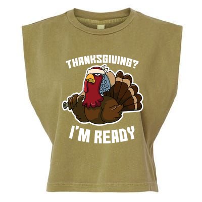 Thanksgiving Im Ready Funny Gangster Turkey Thanksgiving Cool Gift Garment-Dyed Women's Muscle Tee