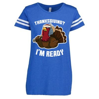 Thanksgiving Im Ready Funny Gangster Turkey Thanksgiving Cool Gift Enza Ladies Jersey Football T-Shirt