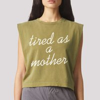 Tired As A Mother Script Logo Garment-Dyed Women's Muscle Tee
