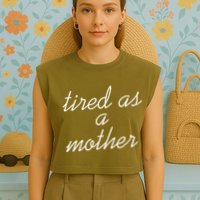Tired As A Mother Script Logo Garment-Dyed Women's Muscle Tee