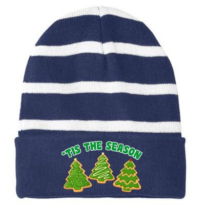 'Tis The Season Cute Funny Christmas Striped Beanie with Solid Band