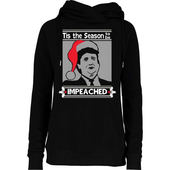 Tis The Season To Be Impeached Ugly Christmas Womens Funnel Neck Pullover Hood