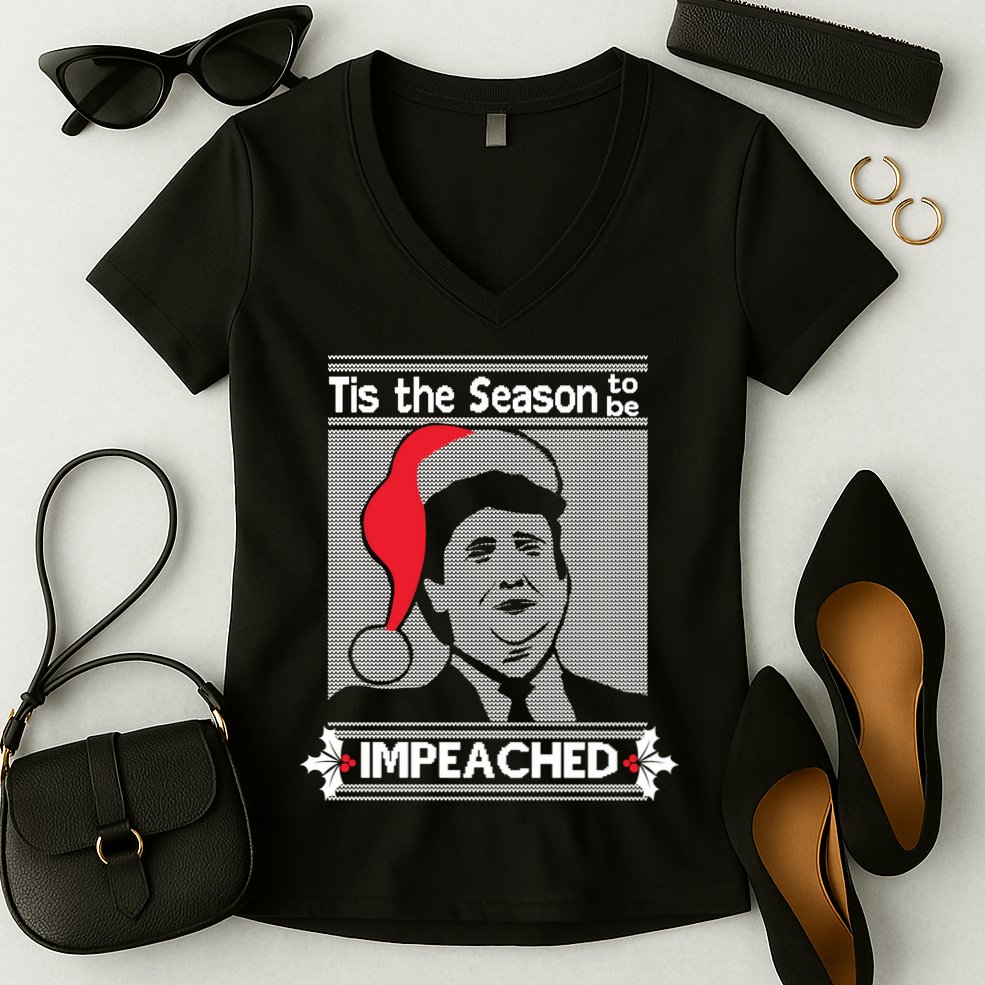 Tis The Season To Be Impeached Ugly Christmas Women's V-Neck T-Shirt