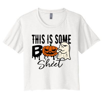 This Is Some Boo Sheet Halloween Costume Funny Angry Ghost Women's Crop Top Tee