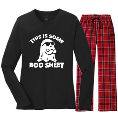 Funny Halloween Boo Ghost Costume This is Some Boo Sheet Women's Long Sleeve Flannel Pajama Set 