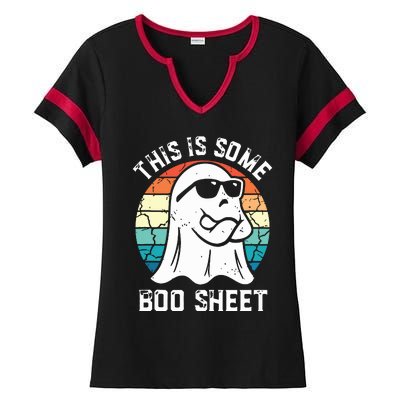 This Is Some Boo Sheet Halloween Ghost Funny Gifts Ladies Halftime Notch Neck Tee