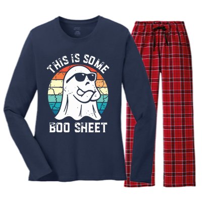 This Is Some Boo Sheet Halloween Ghost Funny Gifts Women's Long Sleeve Flannel Pajama Set 