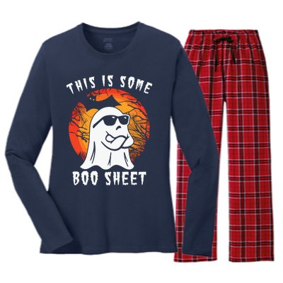 This Is Some Boo Sheet Halloween Ghost Funny Gifts Women's Long Sleeve Flannel Pajama Set 