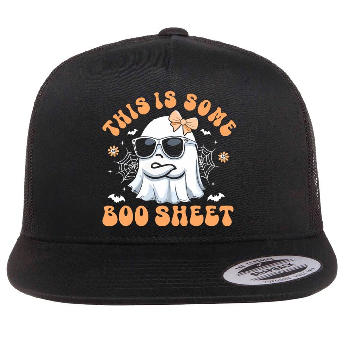 This Is Some Boo Sheet Women Cute Ghost Halloween Flat Bill Trucker Hat