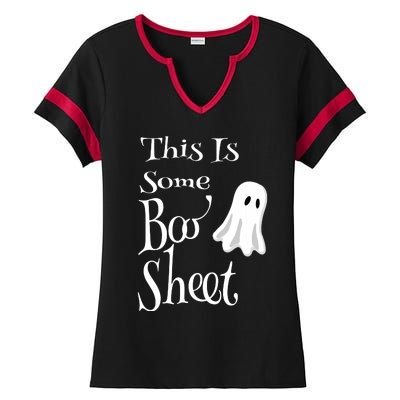 This Is Some Boo Sheet Funny Halloween Pun Design Ghost Gift Ladies Halftime Notch Neck Tee