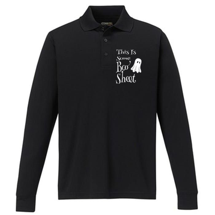 This Is Some Boo Sheet Funny Halloween Pun Design Ghost Gift Performance Long Sleeve Polo