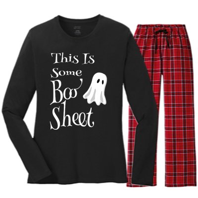 This Is Some Boo Sheet Funny Halloween Pun Design Ghost Gift Women's Long Sleeve Flannel Pajama Set 