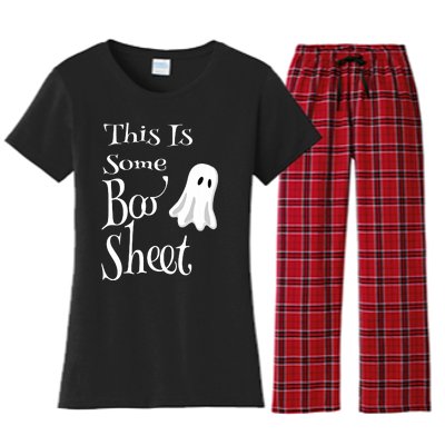 This Is Some Boo Sheet Funny Halloween Pun Design Ghost Gift Women's Flannel Pajama Set