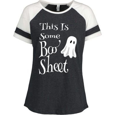 This Is Some Boo Sheet Funny Halloween Pun Design Ghost Gift Enza Ladies Jersey Colorblock Tee