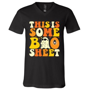 This Is Some Boo Sheet Retro Groovy Halloween Cute Boo Ghost V-Neck T-Shirt