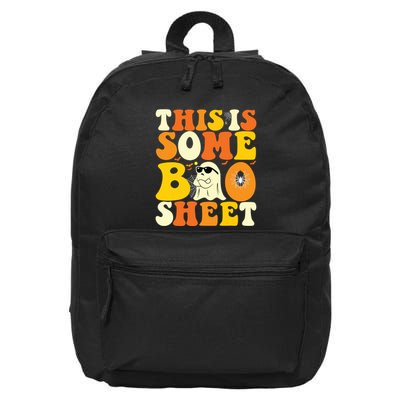 This Is Some Boo Sheet Retro Groovy Halloween Cute Boo Ghost 16 in Basic Backpack