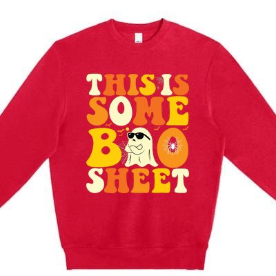 This Is Some Boo Sheet Retro Groovy Halloween Cute Boo Ghost Premium Crewneck Sweatshirt