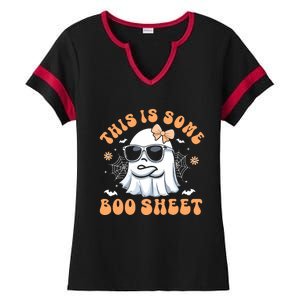 This Is Some Boo Sheet Cute Ghost Halloween Ladies Halftime Notch Neck Tee