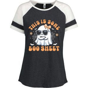 This Is Some Boo Sheet Cute Ghost Halloween Enza Ladies Jersey Colorblock Tee