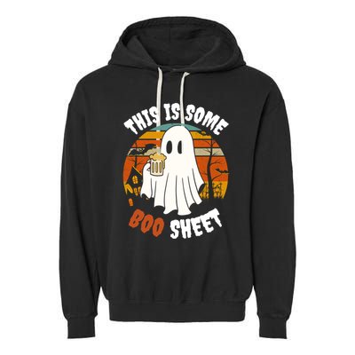 This Is Some Boo Sheet Funny Ghost Holding A Beer Halloween Gift Garment-Dyed Fleece Hoodie