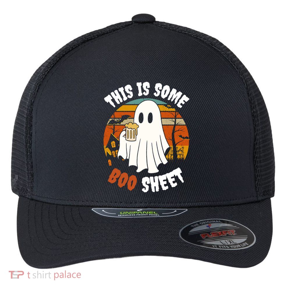 This Is Some Boo Sheet Funny Ghost Holding A Beer Halloween Gift Flexfit Unipanel Trucker Cap